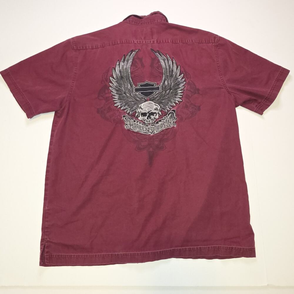 Harley-Davidson Motorcycles Embroidered Burgundy Button Up Biker Shirt Men M